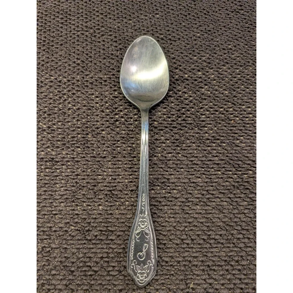 Vintage Customcraft Teaspoon, Sample Prototype, Floral Pattern, Monogram 'S'